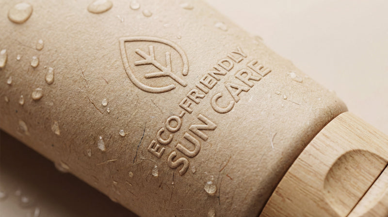 Close up of brown toned Eco friendly Sun care tube