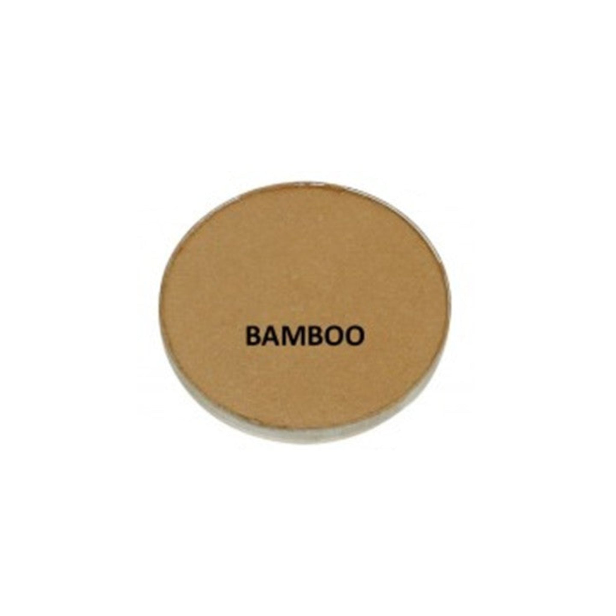 Round brown compact with 'BAMBOO' text on a white background