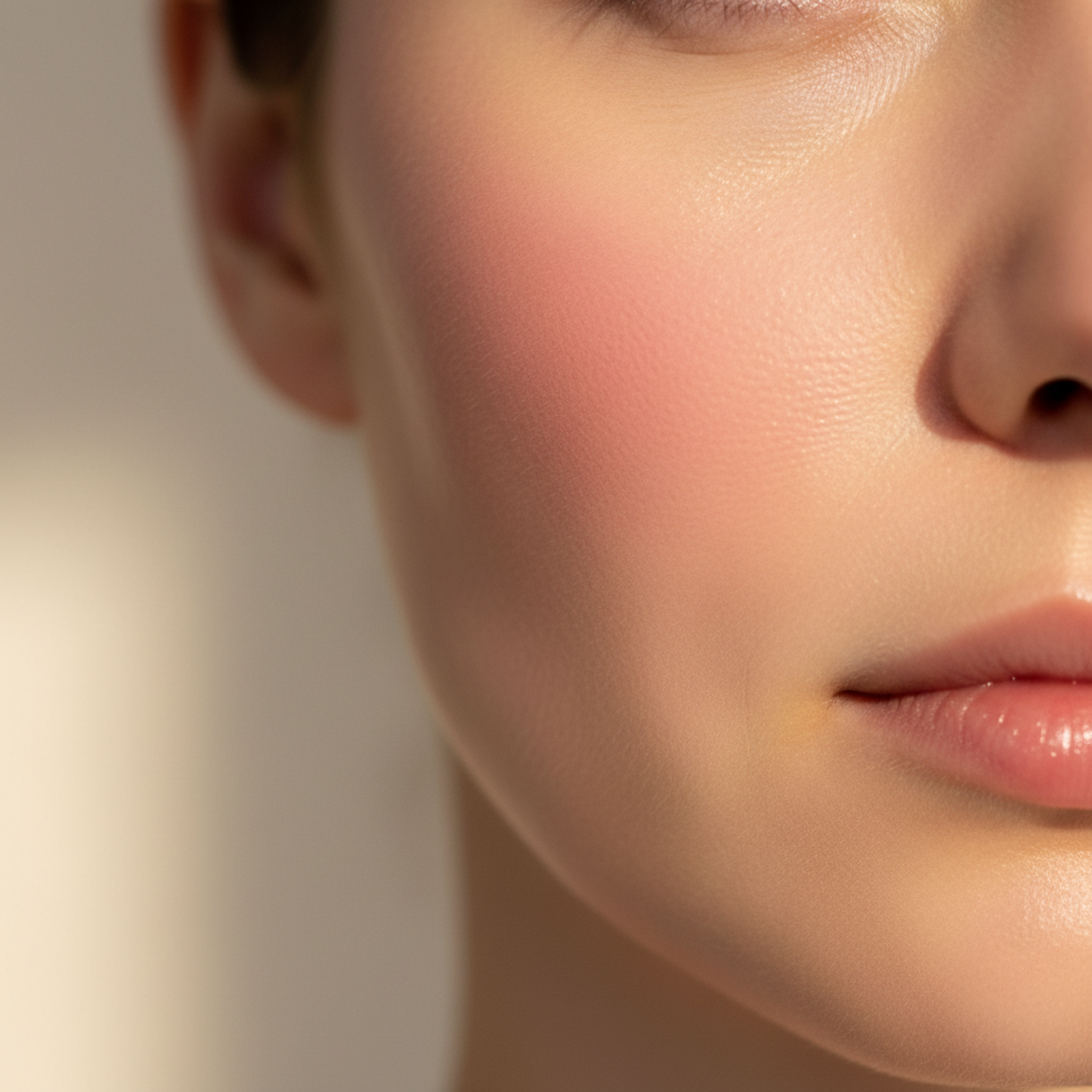Close-up of a person's face with a neutral background