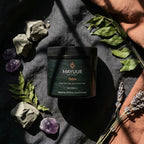Mayuur Naturals Detox product on a dark fabric background with natural elements.