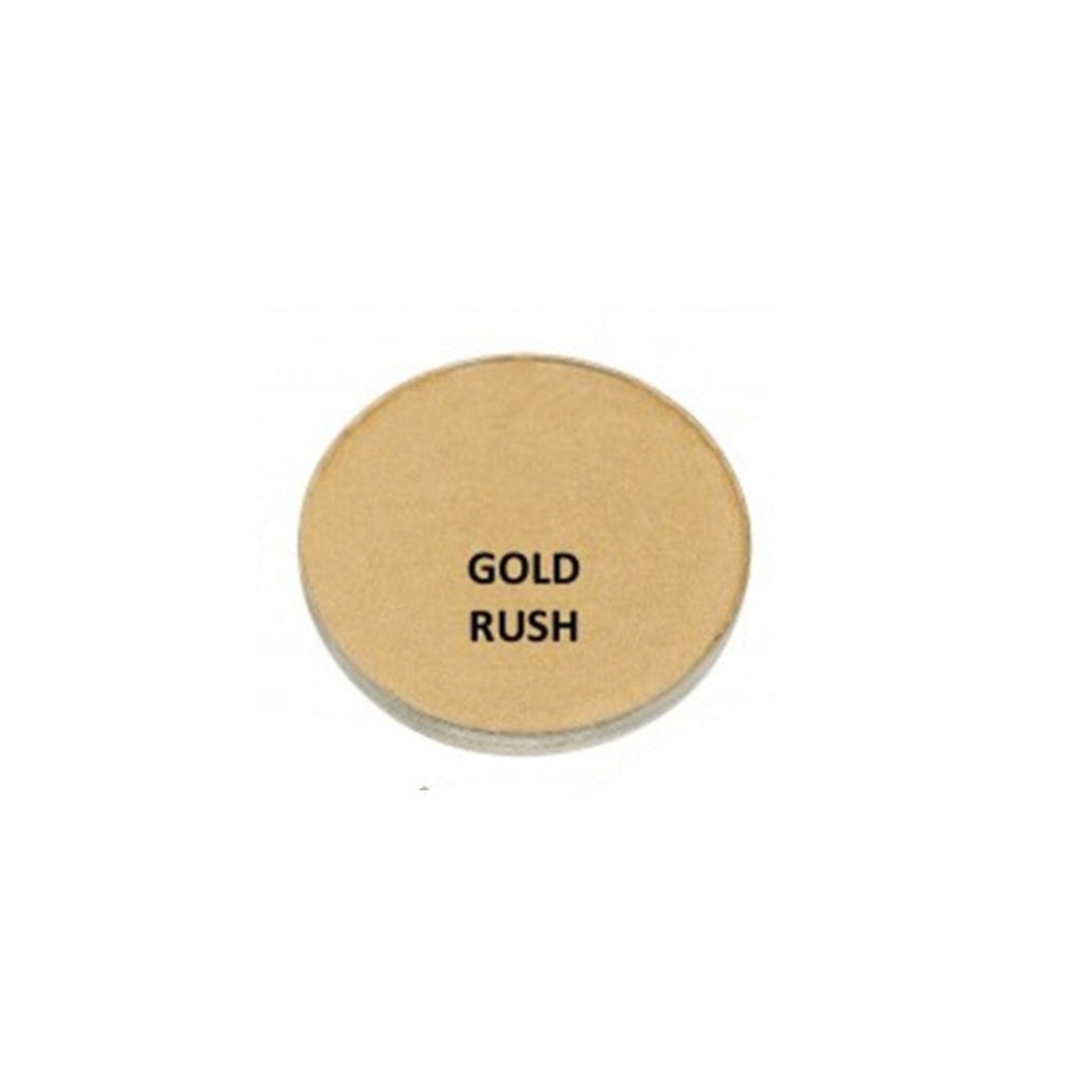 Round beige compact with 'Gold Rush' text on a white background