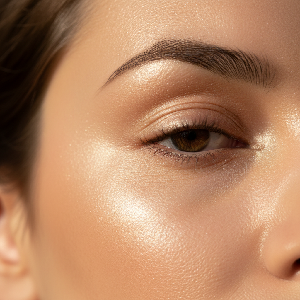Close-up of a woman's eye with natural makeup