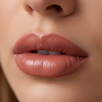 Close-up of a woman's lips with a soft pink lipstick