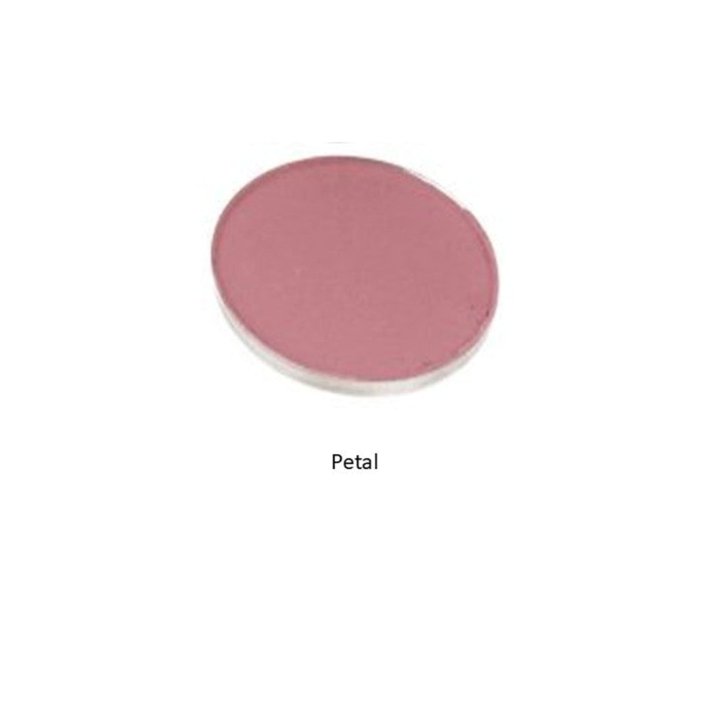 Round makeup compact with a pink shade on a white background