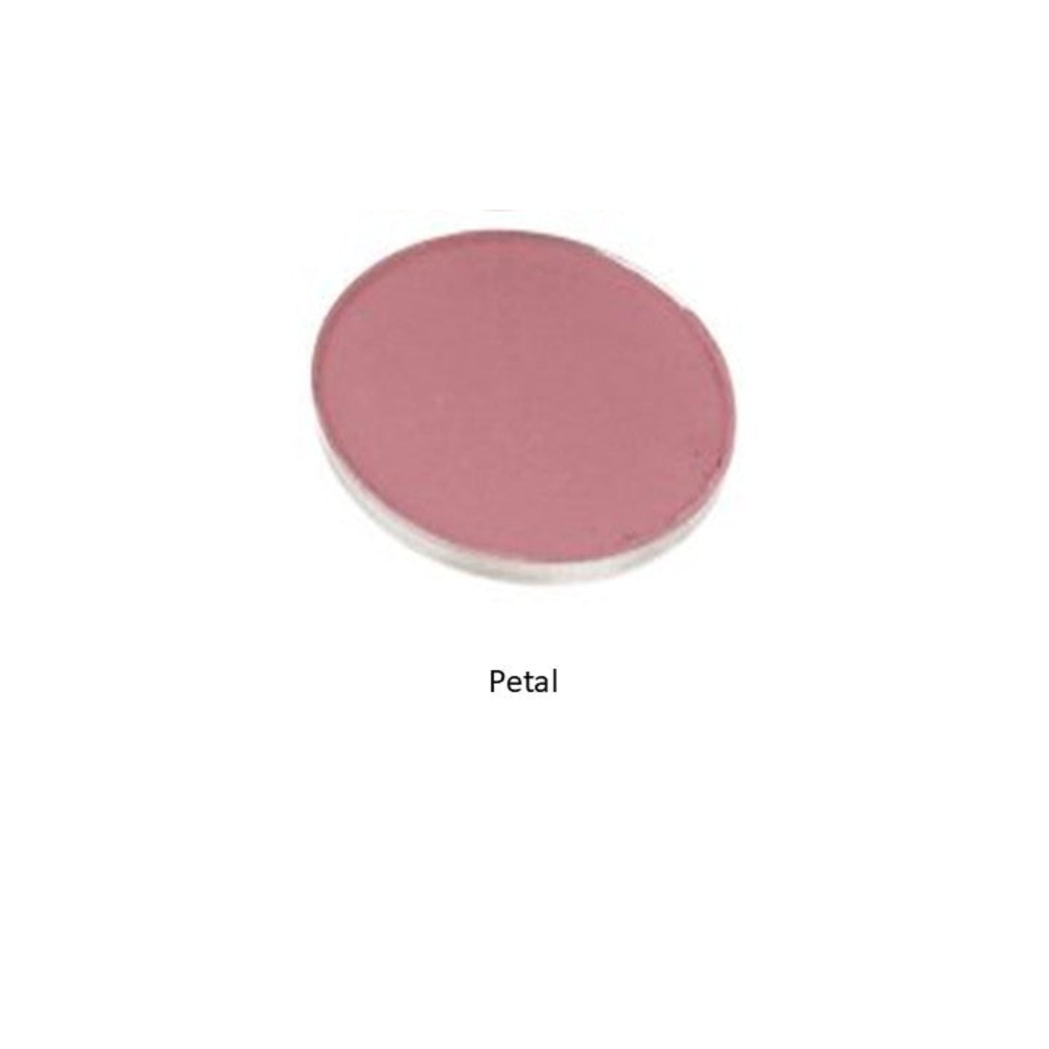 Round makeup compact with a pink shade on a white background