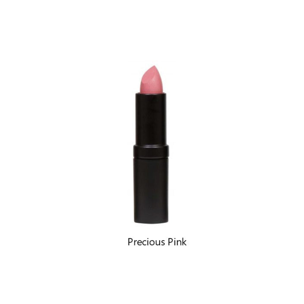 Lipstick with 'Precious Pink' shade on a white background