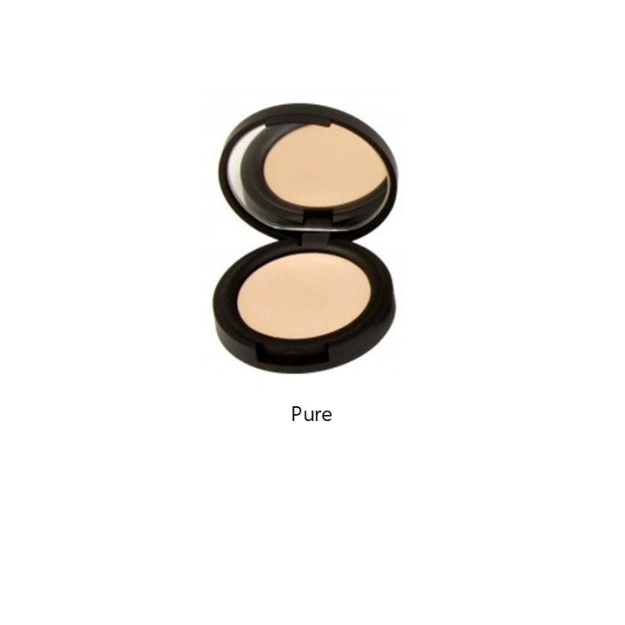 Compact powder in a black case on a white background