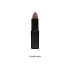 Lipstick with 'Purely Plum' shade on a white background