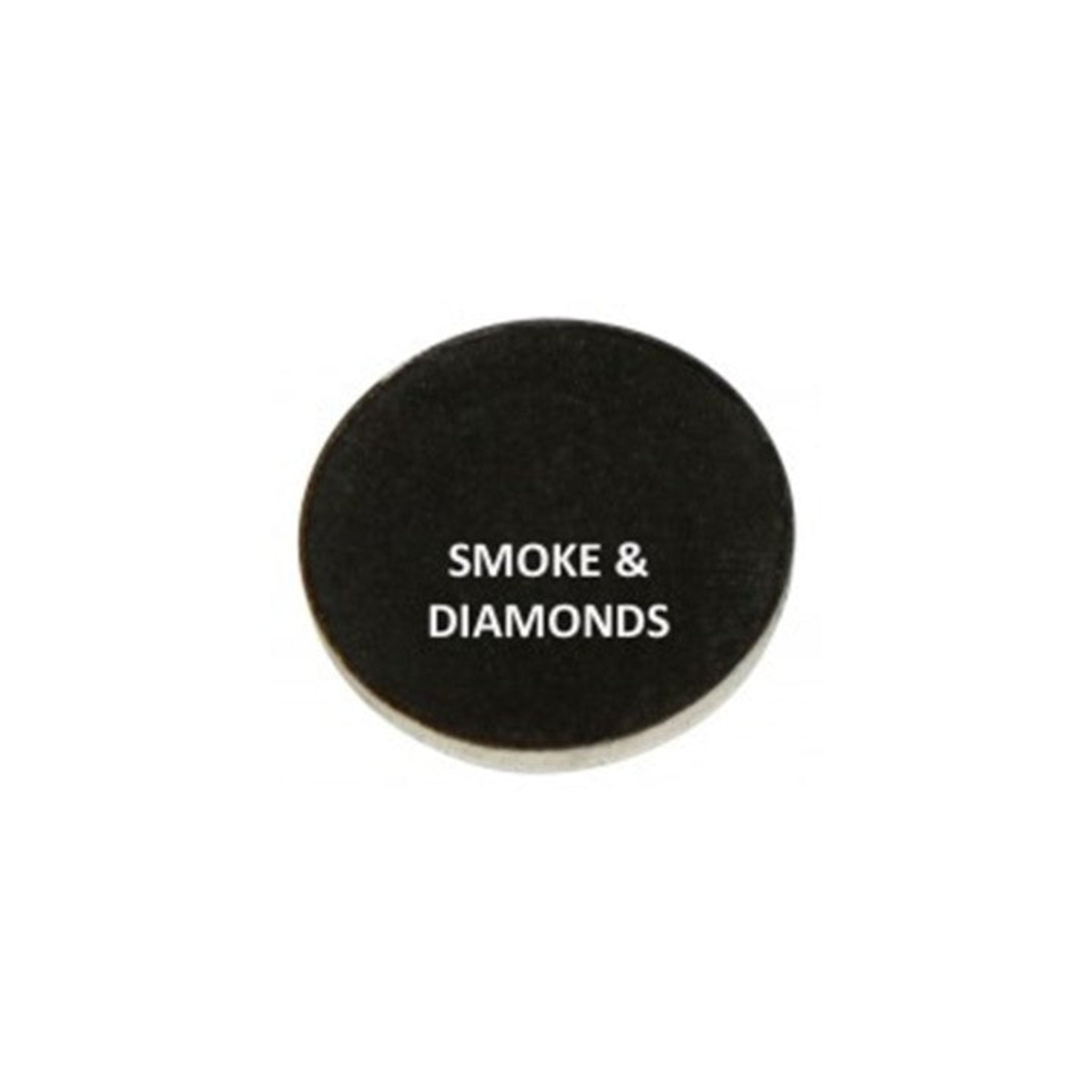 Black round product with 'Smoke & Diamonds' text on a white background