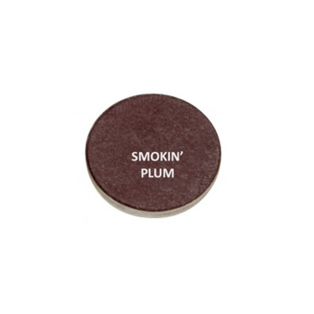Cosmetic compact with 'Smokin' Plum' text on a white background