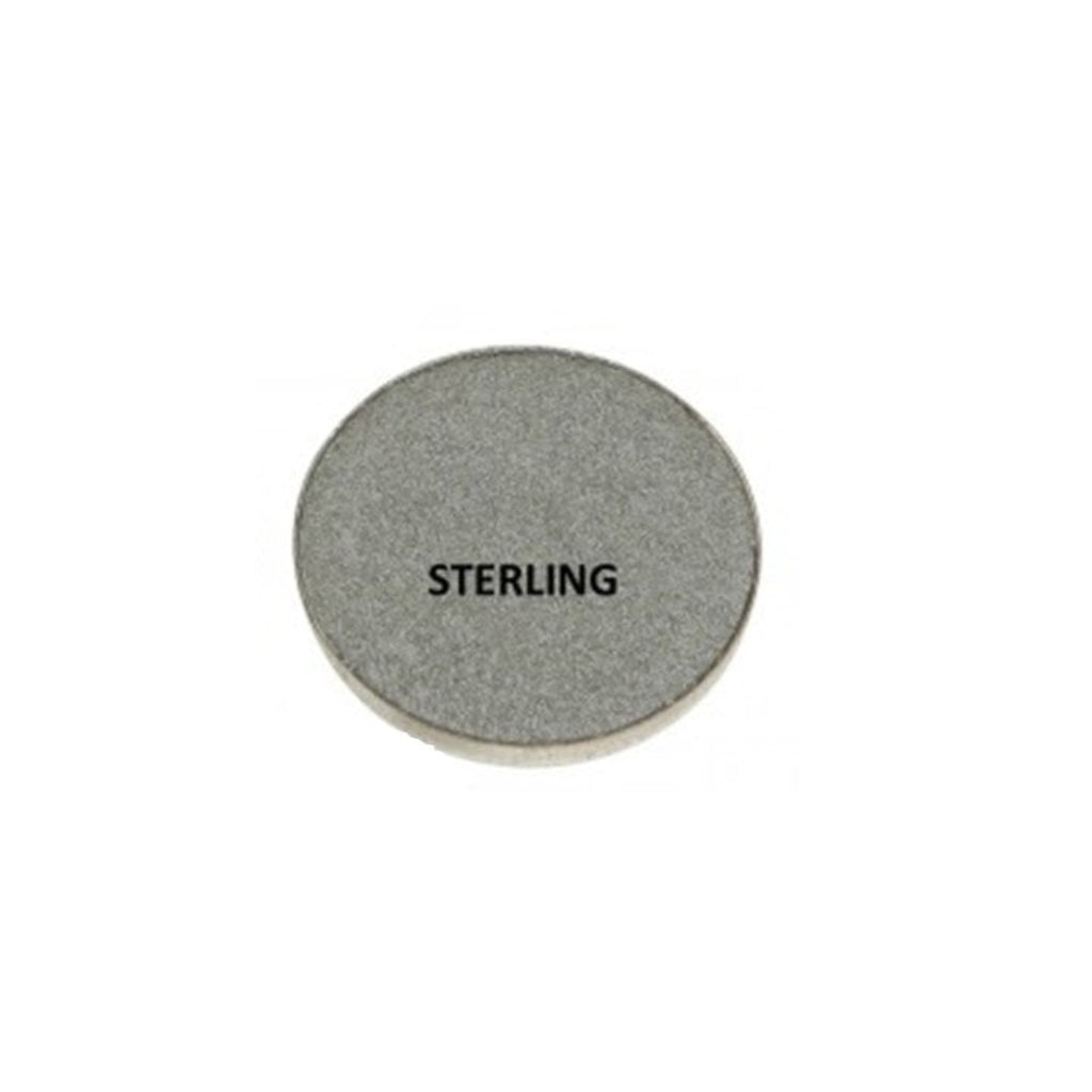 Round gray object with 'STERLING' text on a white background