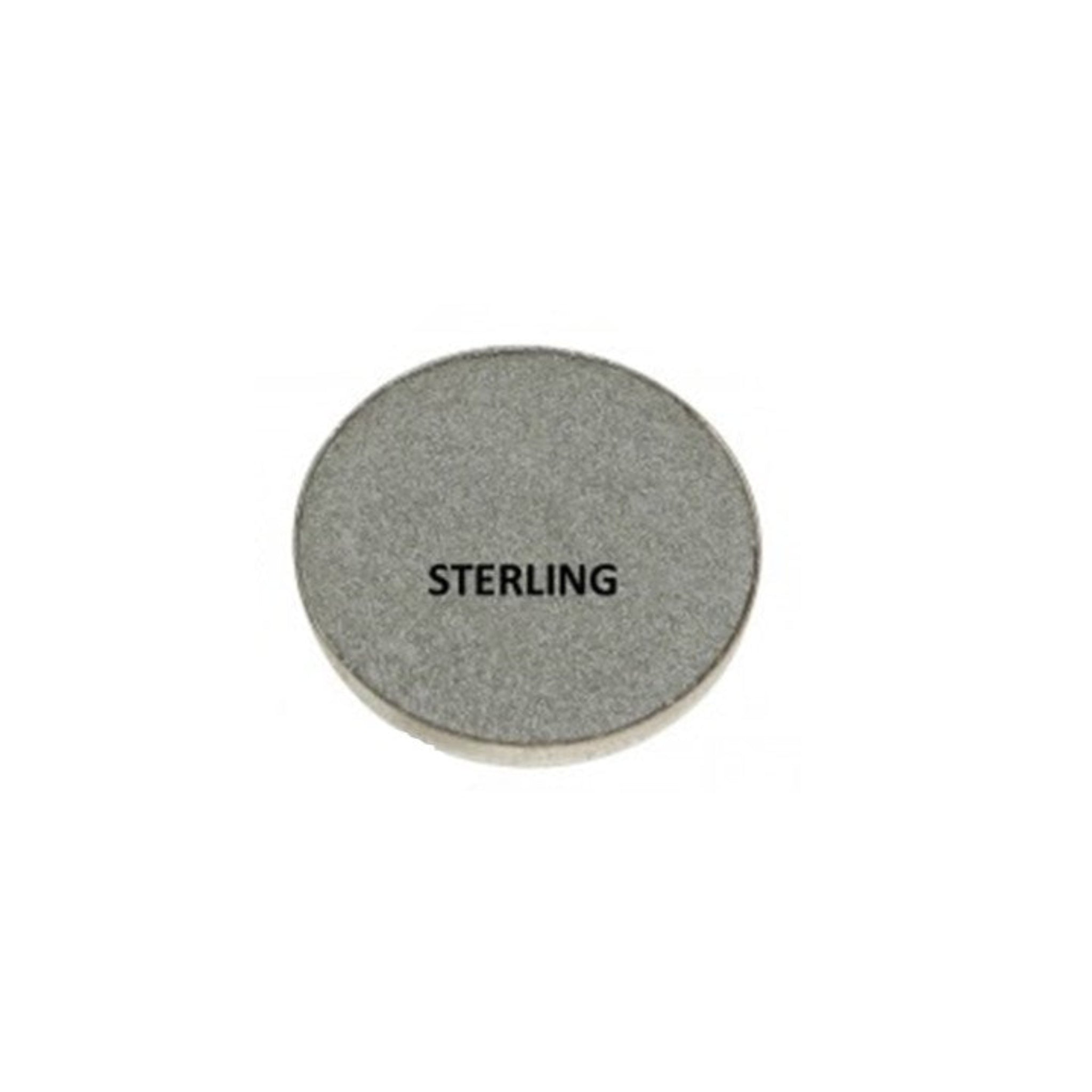 Round gray object with 'STERLING' text on a white background