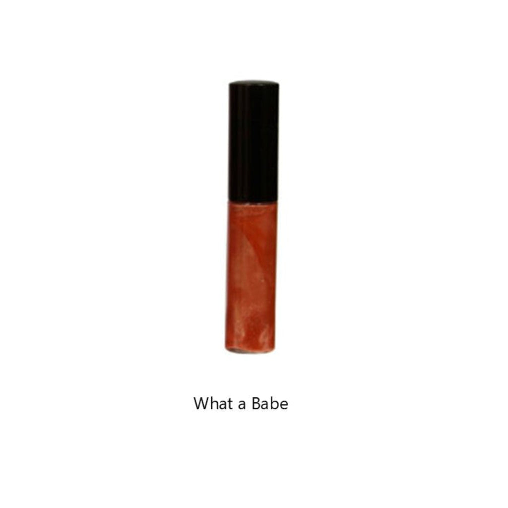 Lip gloss with black cap and orange-red body on a white background